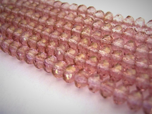 Lumi pink 5x3mm faceted rondelle Czech glass bead