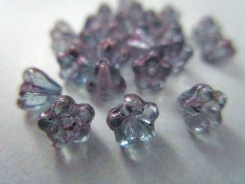 Purple luster 4x6mm baby bell flower Czech beads