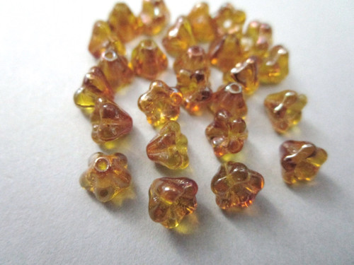 Yellow celsian 4x6mm baby bell flower Czech beads