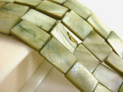 Green 10x15mm rectangle shell beads