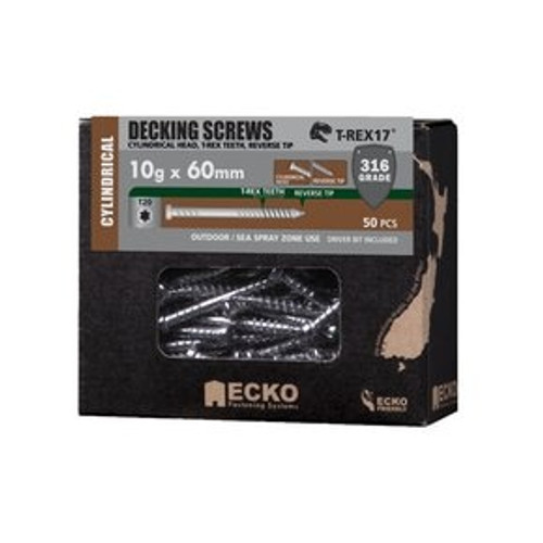 Ecko Deck Screw 10 X 60 Cylindrical T20 S/S316 50Pk