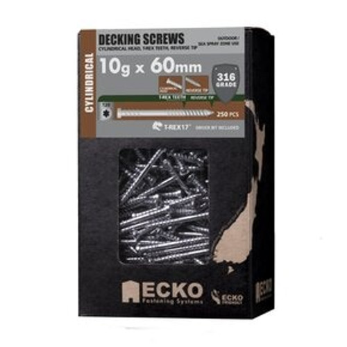 Ecko Deck Screw 10 X 60 Cylindrical T20 S/S316 250Pk