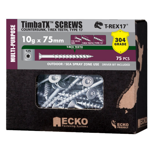 Timbatx Screw S/S 10G X 75 T25 Csk 75Pk