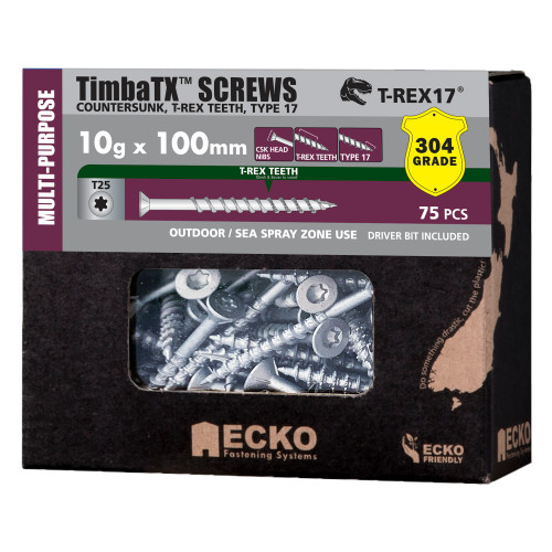 Timbatx Screw S/S 10G X 100 T25 Csk 75Pk