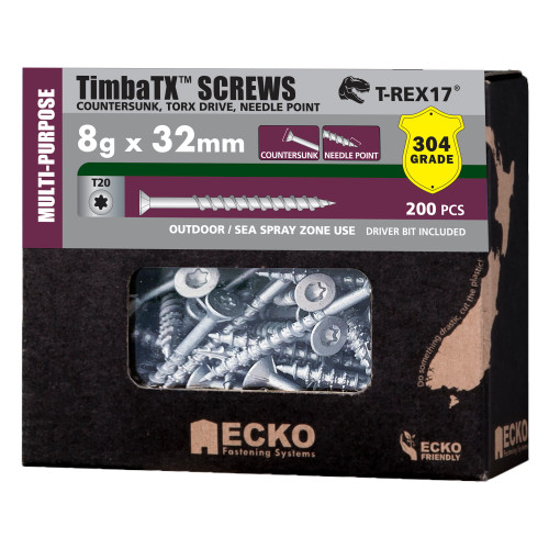 Timbatx Screw S/S 8G X 32 T20 Csk 200Pk