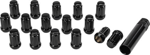 16/Pk 12mmx1.25 Tapered Lug Nuts 60' Splined Black 16/Pk 12mmx1.25 Tapered Lug Nuts 60' Splined Black