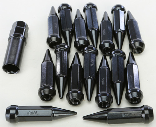 Spike Lug Nut 10mmx1.25 60' Black Tapered 14mm Hd W/Key Spike Lug Nut 10mmx1.25 60' Black Tapered 14mm Hd W/Key