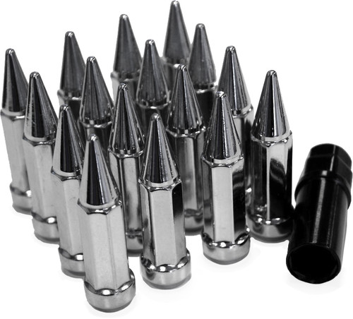 Spike Lug Nut 3/8" 24 60' Chrome Tapered W/Key Spike Lug Nut 3/8" 24 60' Chrome Tapered W/Key