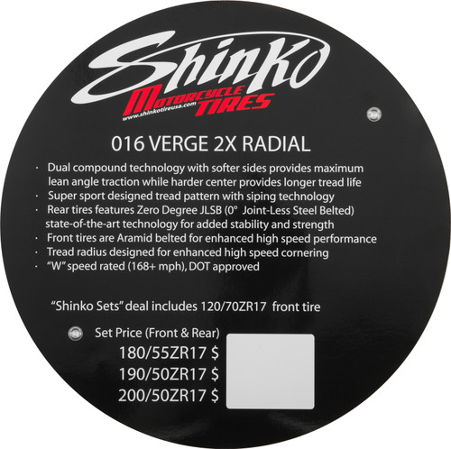 Shinko Verge 2x Tire Sign Shinko Verge 2x Tire Sign