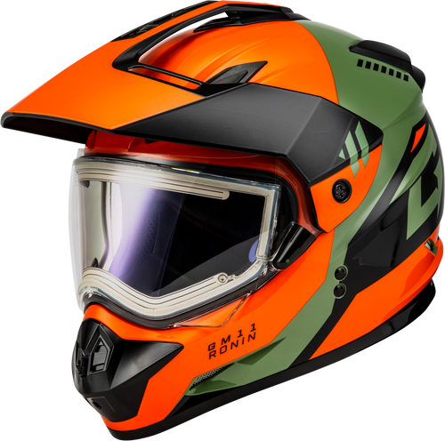 Gm 11s Ronin Snow Helmet W/ Elec Shld Orange/Green/Black M