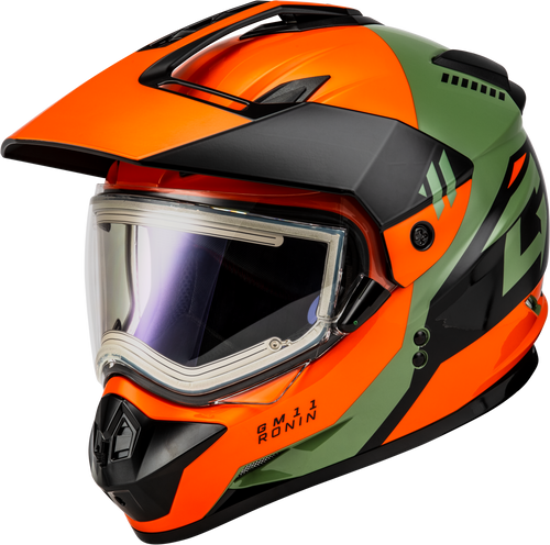 Gm 11s Ronin Snow Helmet W/ Elec Shld Orange/Green/Black L