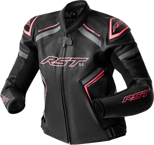 S1 D3o Leather Ladies Jacket Blk/Flo Pink Md