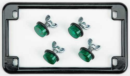 License Plate Frame W/4 Green Reflectors Black License Plate Frame W/4 Green Reflectors Black