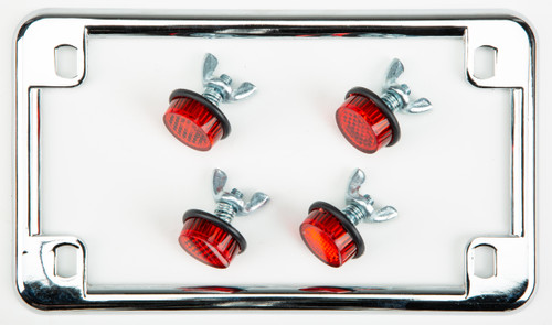 License Plate Frame W/4 Red Reflectors Chrome License Plate Frame W/4 Red Reflectors Chrome