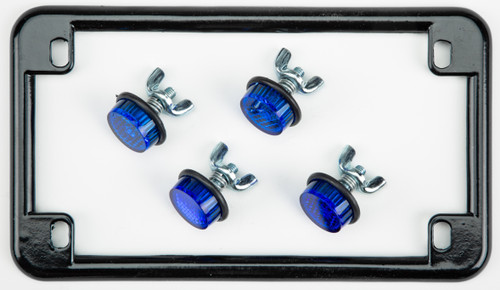 License Plate Frame W/4 Blue Reflectors Black License Plate Frame W/4 Blue Reflectors Black