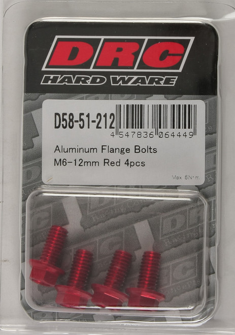Aluminum Flange Bolts Red M6x12mm 4/Pk