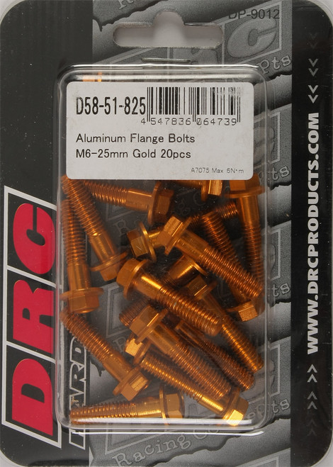 Aluminum Flange Bolts Gold M6x25mm 20/Pk