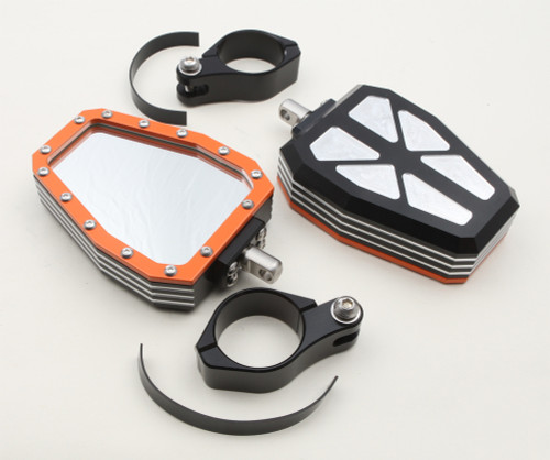 Billet Side Mirrors Diamond W/Bezel Orange 2" Billet Side Mirrors Diamond W/Bezel Orange 2"