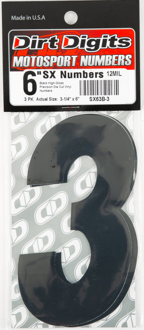 #3 6" Black Super X Digits 3/Pk
