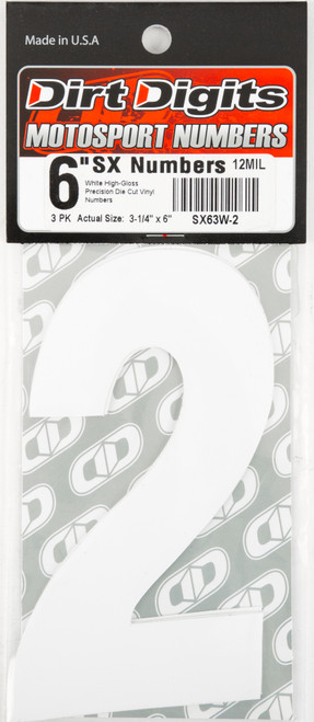 #2 6" White Super X Digits 3/Pk