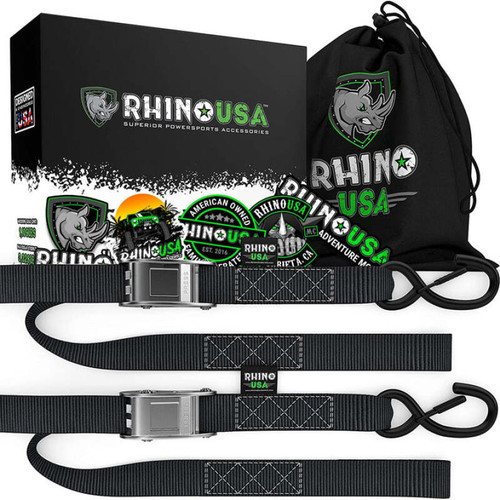 Rhino USA Cambuckle Motorcycle Tiedown Straps 2-Pack (Yellow) 1.5In X 8Ft