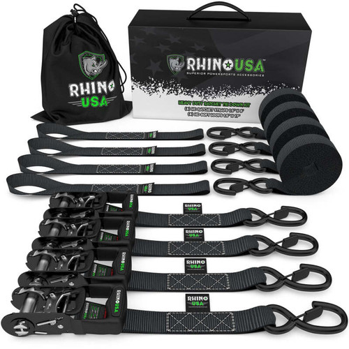 Rhino USA Heavy Duty Ratchet Tie-Down 4-Pack Black 1.6In X 15Ft