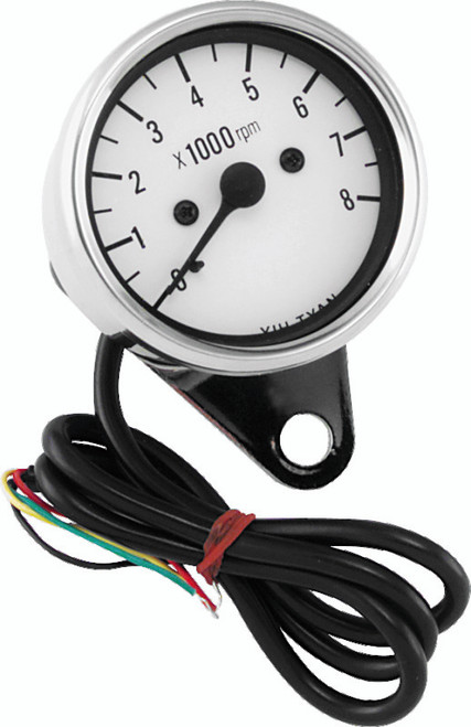 Bikers Choice 2.5 Inch Chrome Mini Tach Universal White Face 8000 RPM Bikers Choice 2.5 Inch Chrome Mini Tach Universal White Face 8000 RPM