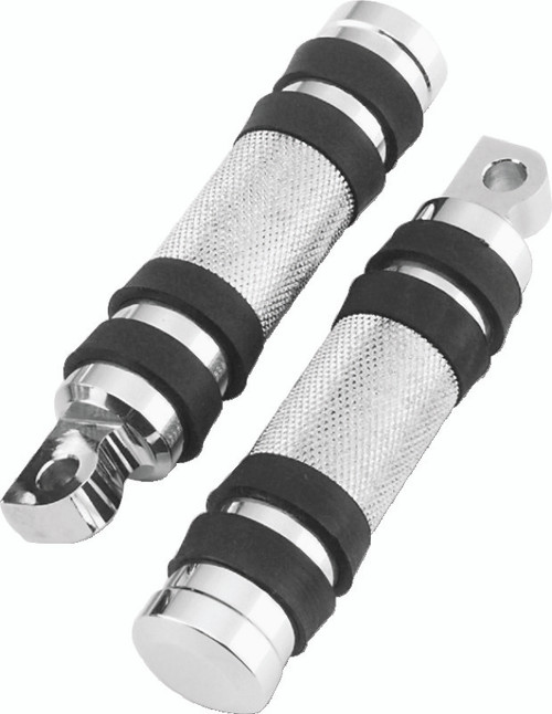 Bikers Choice Big Twin & XL Chrome Knurled Male Mount Footpegs W/Rubber Bands Pr.