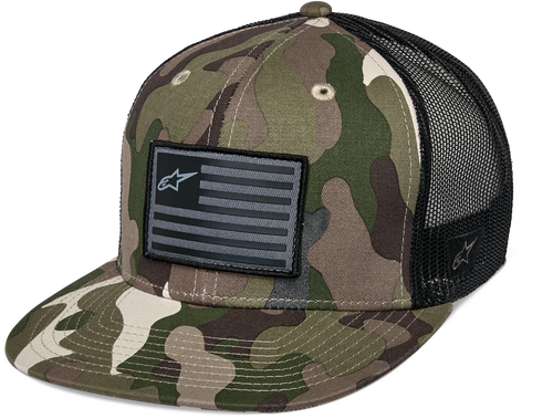 Flag Flat Trucker Hat Green Camo/ Black