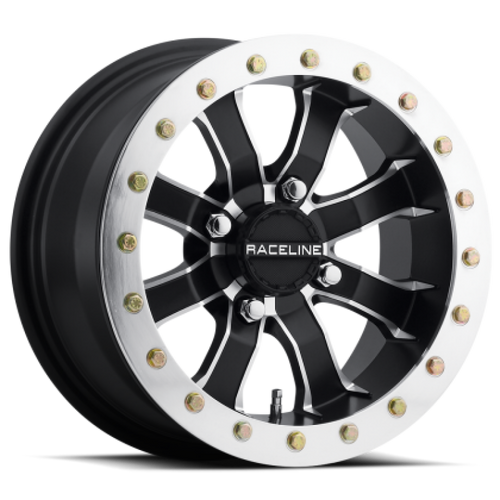 Raceline A71 Mamba 14x7in/4x156 BP/4+4 0mm Offset/110.18mm Bore - Blk & Machined Ring Beadlock Wheel