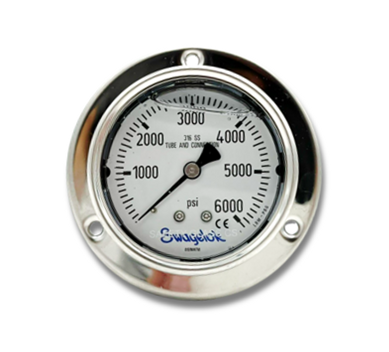 Swagelok Pressure Gauge, 0-6000 PSI, 1/4" NPT Connection, Lower Back Mount