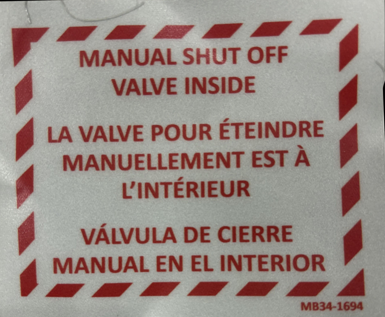 CCFT Manual Shutoff Valve Inside Decal, English/French/Spanish
