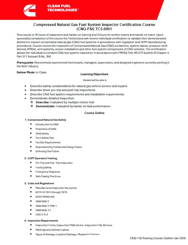 CNG Fuel System Inspector Training Course Outline