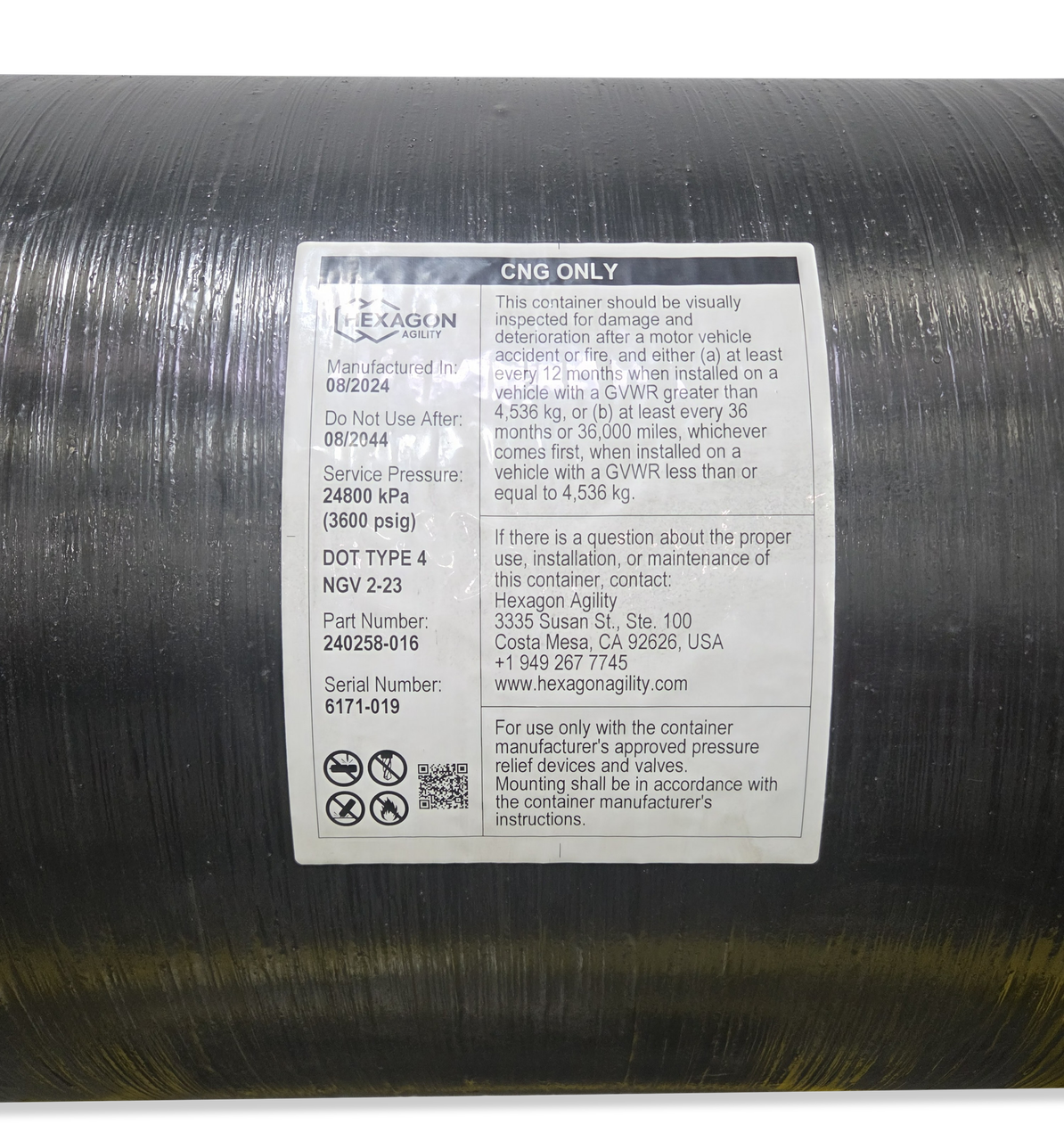 TANK - AGILITY 240258-016A, 25.6" X 90.0", TANK ONLY