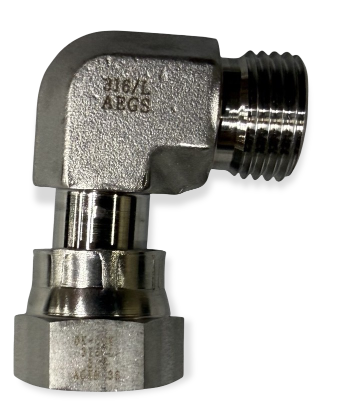 FITTING - 90° ELBOW-6 ORFS MALE X -6 ORFS FEMALE SWIVEL