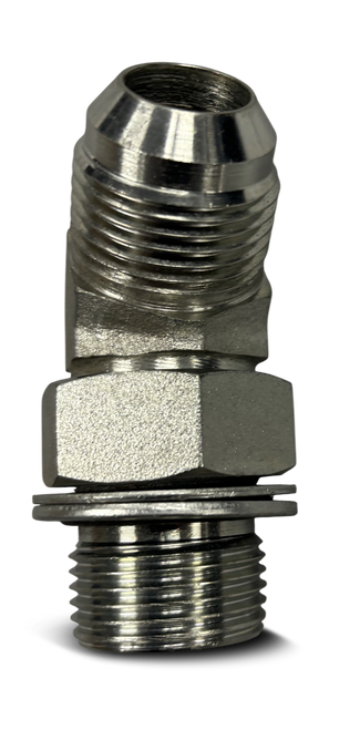 FITTING-M27X2.0 ADJUSTABLE MALE ORING X #12 MALE JIC, 45 DEGREE ELBOW, PLATED STEEL
