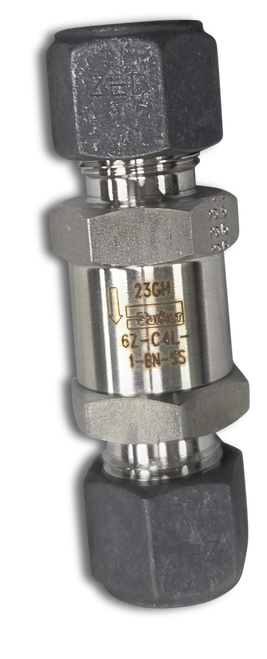 CHECK VALVE-IN LINE, 3/8" PARKER COMPRESSION FITTING