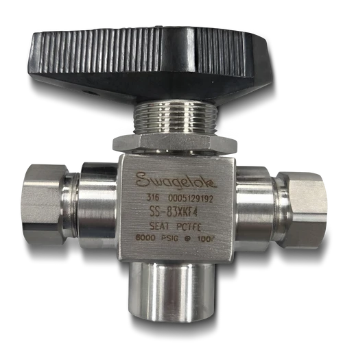 Stainless Steel 3-Piece High Pressure 3-Way Ball Valve, PCTFE Seats, 1/4 in. FNPT