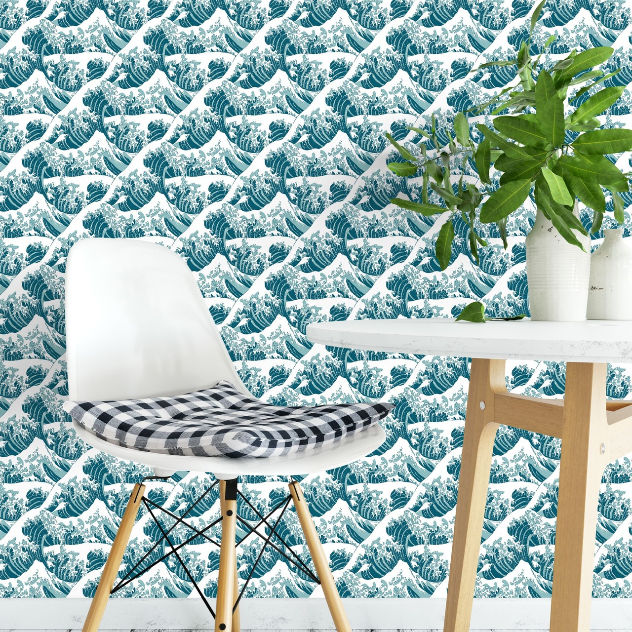 Blue and White Waves Abstract Wallpaper  Wall Design 3091  California  Wallpaper