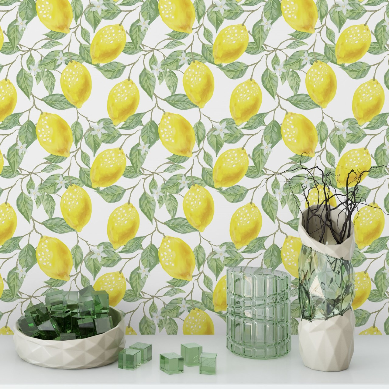 Watercolor Lemons Peel and Stick Wallpaper - Paperbird