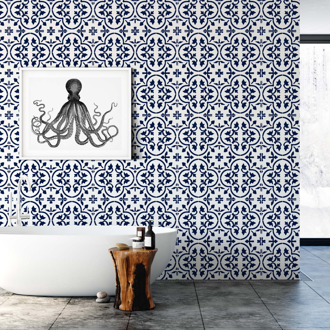 Faro 4 Mediterranean Tile Wallpaper in Blue  White A S Creation