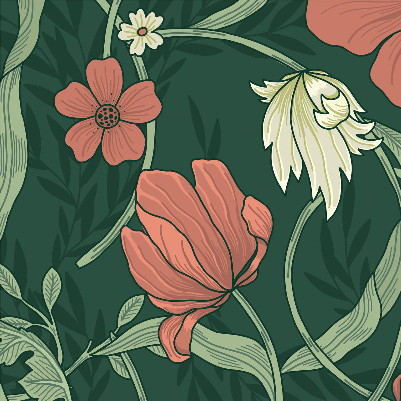 Peel  Stick Wallpaper 2FT Wide Jumbo Floral Green Leaves Orange Lily  Flowers Birds Custom Removable Wallpaper by Spoonflower  Michaels