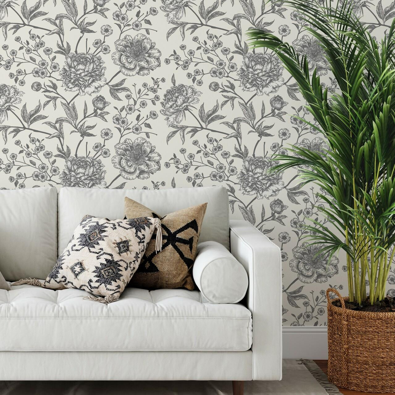 White Peony Removable Wallpaper Peonies Wall Mural Black and  Etsy   Feature wall wallpaper Temporary wallpaper Peony wallpaper