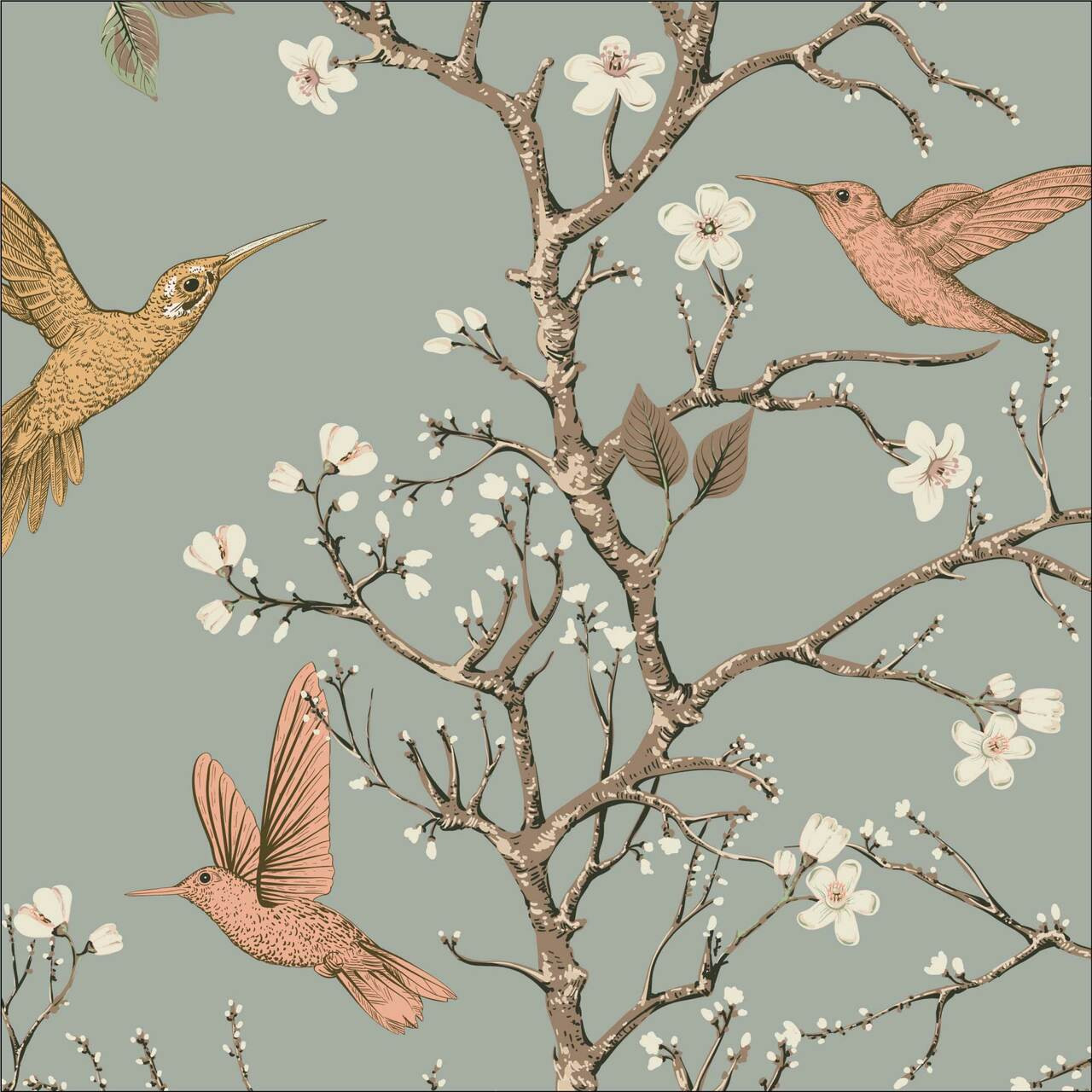 Botanical Chinoiserie White and Purples Wallpaper - Walmart.com