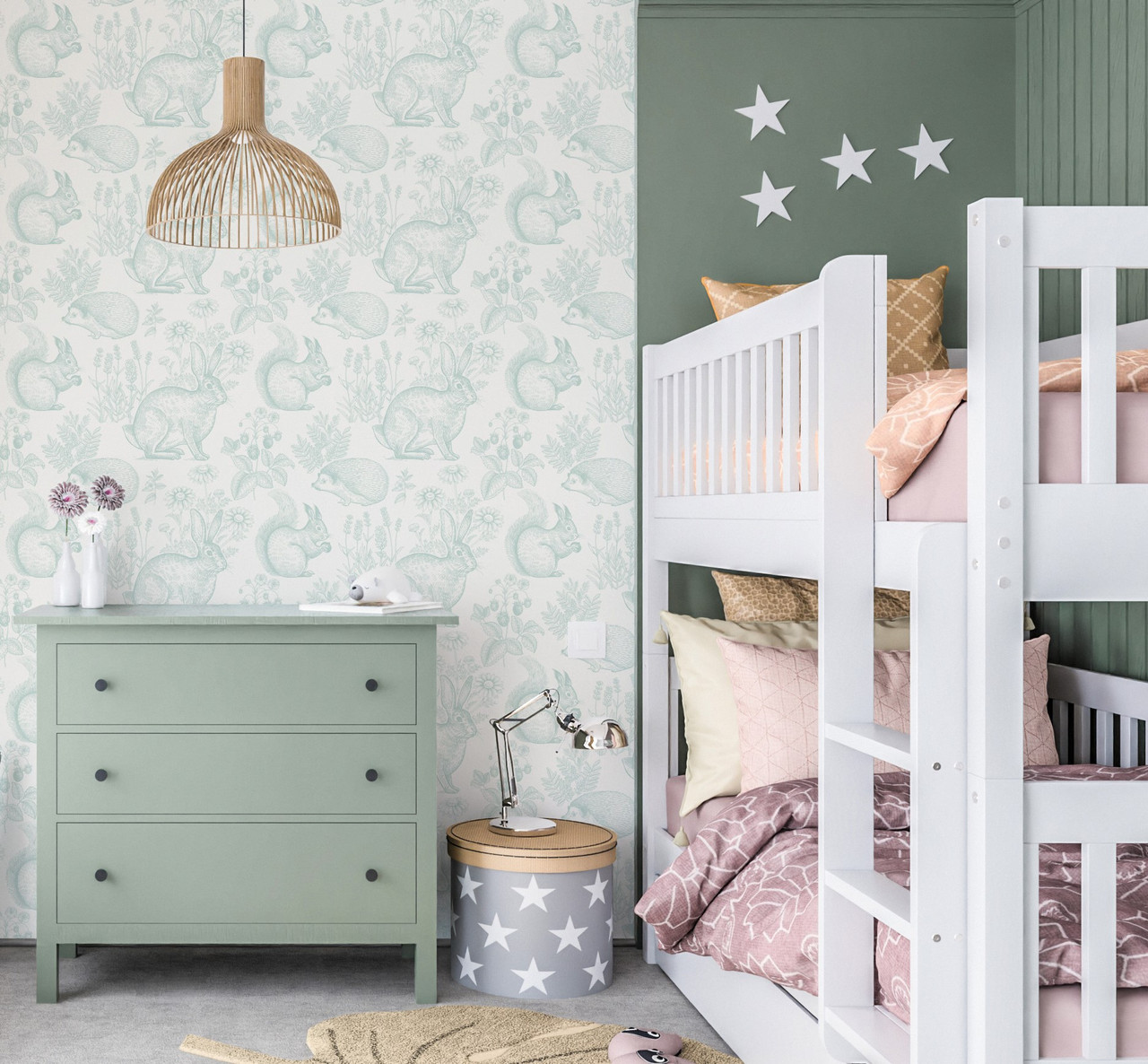 Removable Deer Fawn Woodland Nursery Wallpaper Temporary Peel and Stic   Fireflies Designs