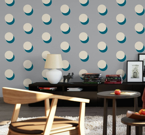 desk and chair with Modern Dots Peel and Stick Wallpaper on the walls