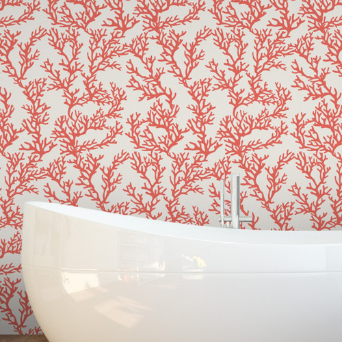 bathroom wallpaper with coral