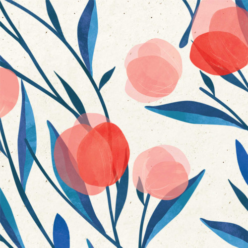 Thumbnail of blue and red floral wallpaper