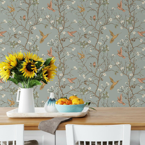 Chinoiserie With Birds Peel and Stick Wallpaper