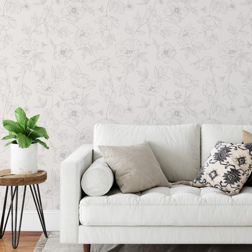 Hand Drawn Floral Living Room Wallpaper
